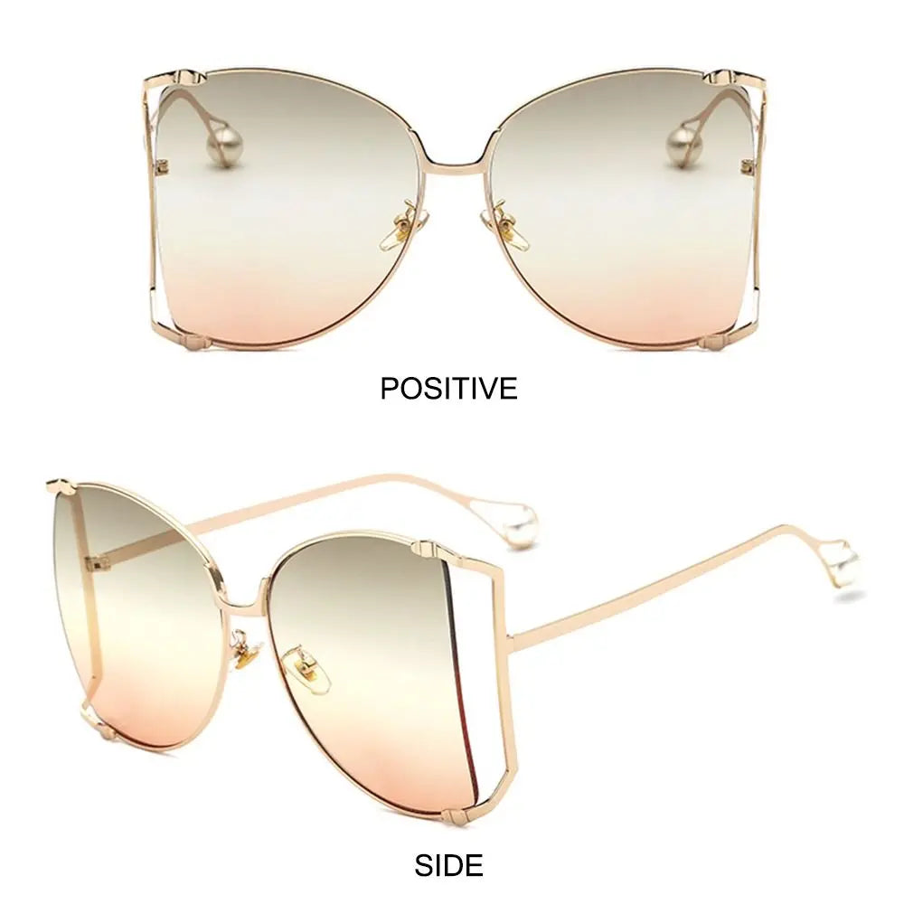 UV Protection Oversized Sunglasses Street Shooting Colorful Metal Hollowing Shades Trendy Pearl Design Sun Glasses