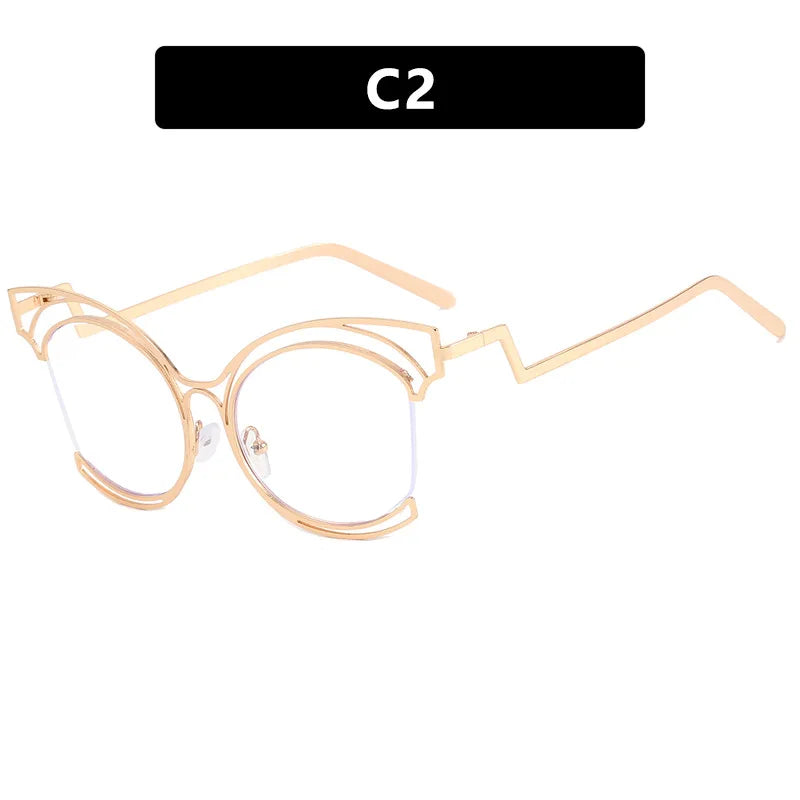 Metal Cat Eye Hollowed Out Blue Light Blocking Eyeglasses For Women Clear Lens Optical Glasses Prescription Presbyopic Glasses