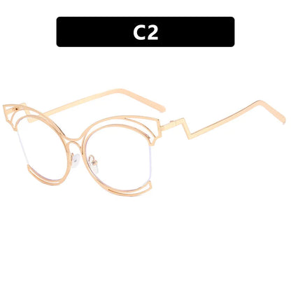 Metal Cat Eye Hollowed Out Blue Light Blocking Eyeglasses For Women Clear Lens Optical Glasses Prescription Presbyopic Glasses