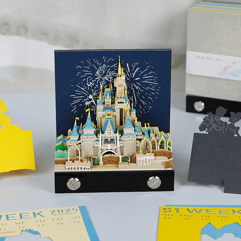 Time Piece Calendar 2026 Desk Calendar With LED Light 3D Tear-away Calendar Paper Carving Art Memo Pad Notepad Gift Christmas