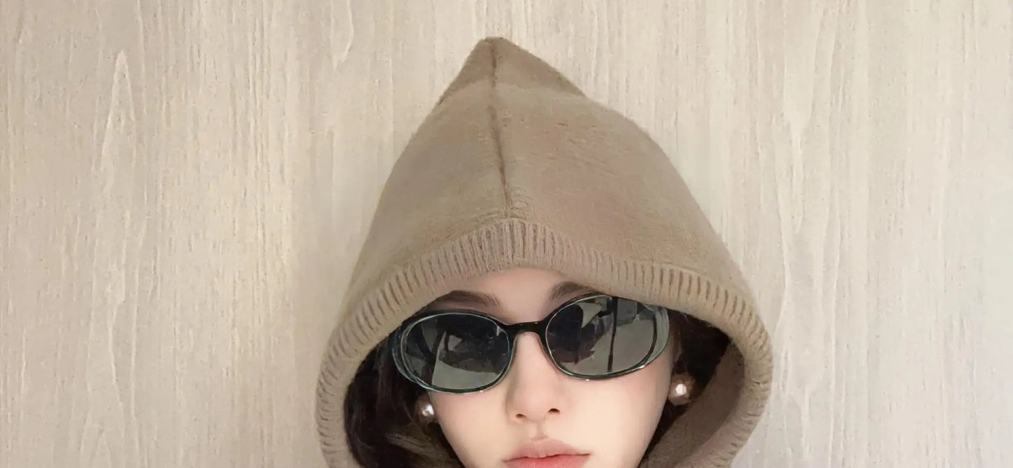 Knitted Hooded Caps Winter Balaclava Hats Women Korean Style Outdoor Warmer Drawstring Hats One-piece Neck Collar Beanies Cap