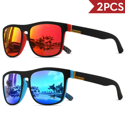 2PCSClassic Square Polarized Sports Sunglasses Lightweight PC Frame UV400 for Driving Fishing Cycling Unisex Everyday Durability