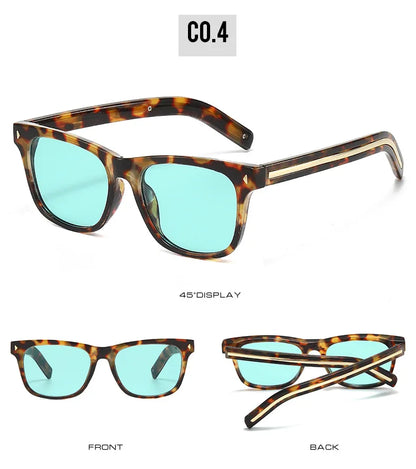QVQV Fashion Leopard Blue Square Sunglasses Women Men Metal Stripes Brand Design Sun Glasses Men Outdoor Selfie Sunscreen Shades
