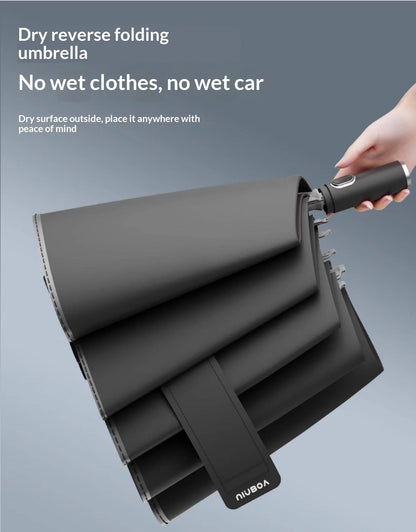 Fully automatic extra-large umbrella, thickened, reinforced, windproof, designed for heavy rain, reverse folding umbrella