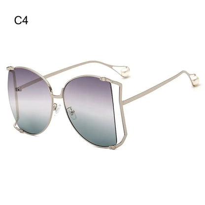 UV Protection Oversized Sunglasses Street Shooting Colorful Metal Hollowing Shades Trendy Pearl Design Sun Glasses