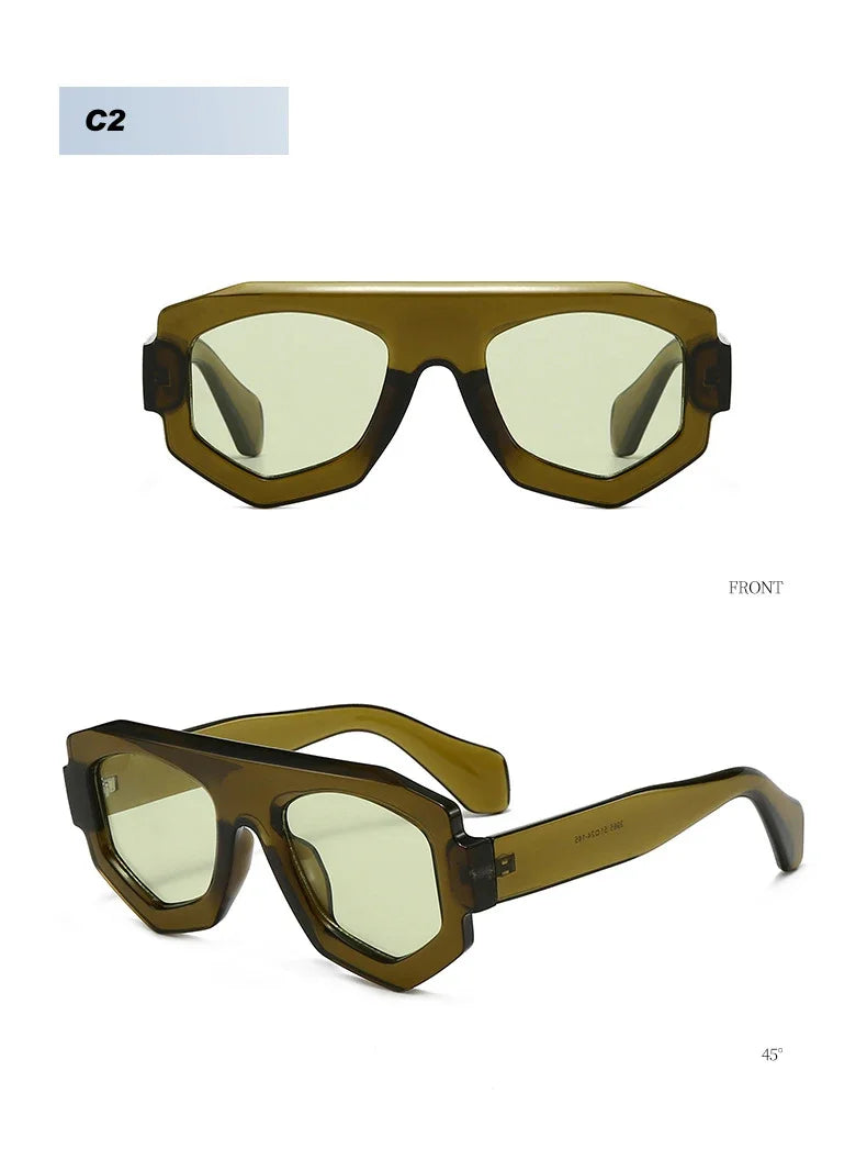 JNPCXI New Fashion Irregular Square Women Sunglasses Shades UV400 Retro Green Men Sun Glasses
