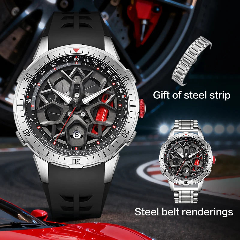 HANBORO supercar series men's fully automatic mechanical watch with wheels running and dial personalized watch