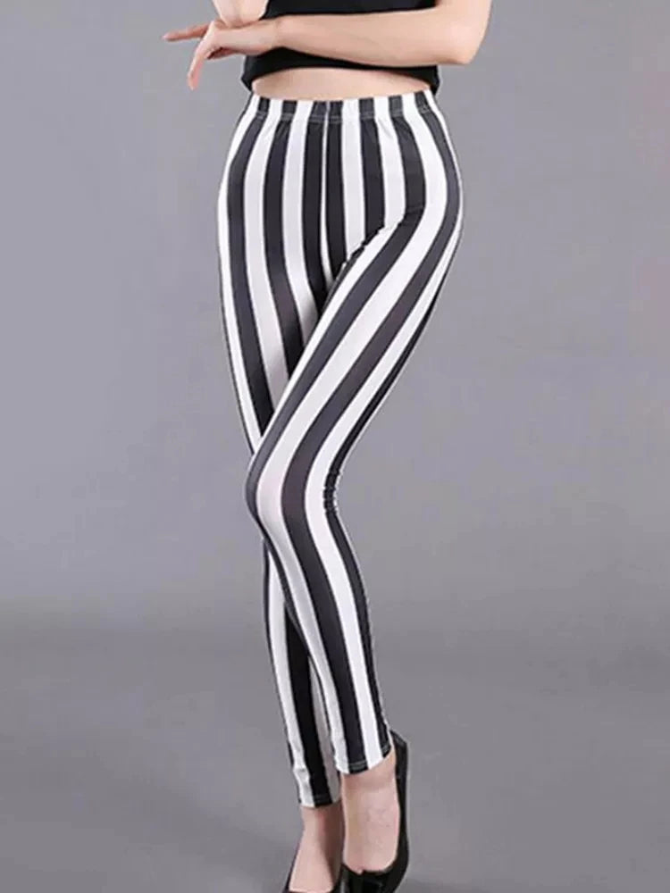 CUHAKCI Fashion Plaid Printing Leggings Women Sexy Fitness Leggins Grid Floral Stripe Trousers High Waist Pencil Pants