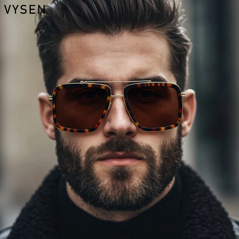 Vintage Oversized Square Polarized Sunglasses Men 2026 Luxury Steampunk Metal Frame Double Beam Driving Eyewear UV400 Shades