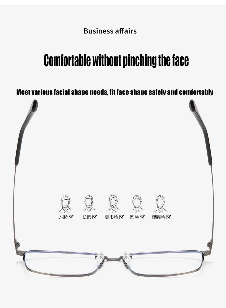 157mm Titanium Alloy Anti Blue Light Square Reading Glasses Men Business Big Presbyopic Glasses Clear Lens Prescription Eyewear