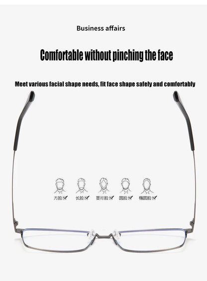 157mm Titanium Alloy Anti Blue Light Square Reading Glasses Men Business Big Presbyopic Glasses Clear Lens Prescription Eyewear