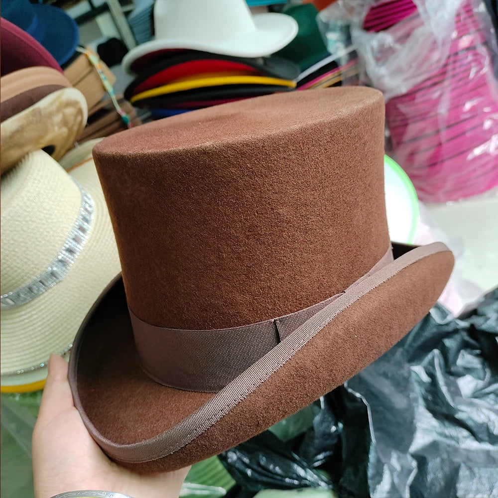 2023 Men Hat 100% Wool Fedora Hat Unisex Top Show Gentleman Bowler Hat Black Red Magic Hat Presidential Hat Feather Accessories