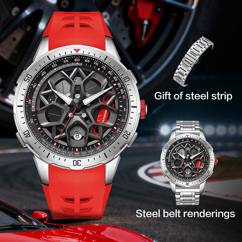 HANBORO supercar series men's fully automatic mechanical watch with wheels running and dial personalized watch