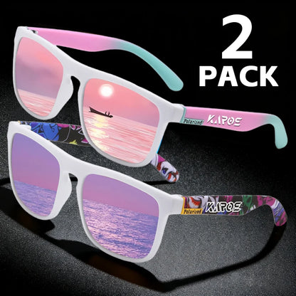 KAROS 2PCS Sunglasses Men/Women Polarized Square Mirror Brand Design Luxury UV400 SunShade Unisex Fishing Driving Cycling Hiking
