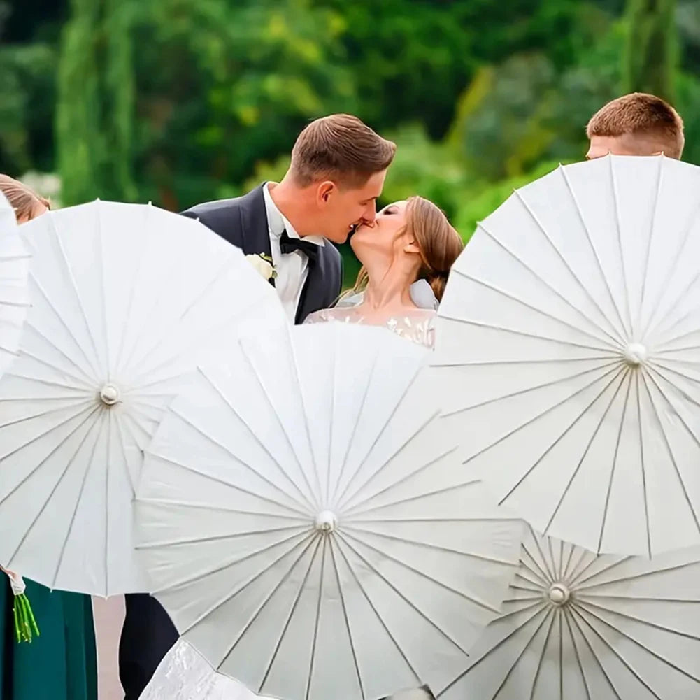 30-1PCS White Paper Parasol Umbrellas DIY Photo Cosplay Prop Bamboo Umbrella For Wedding Party Summer Beach Decor