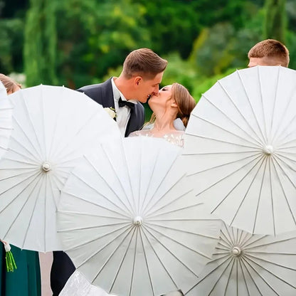 30-1PCS White Paper Parasol Umbrellas DIY Photo Cosplay Prop Bamboo Umbrella For Wedding Party Summer Beach Decor