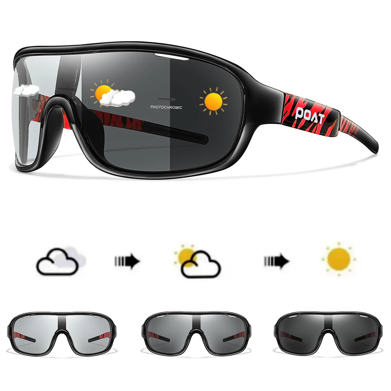 POAT BRAND Cycling Photochromic Eyewear Outdoor Sports Cycling Fishing Road Bike Hiking Sunglasses Men Women windproof Glasses