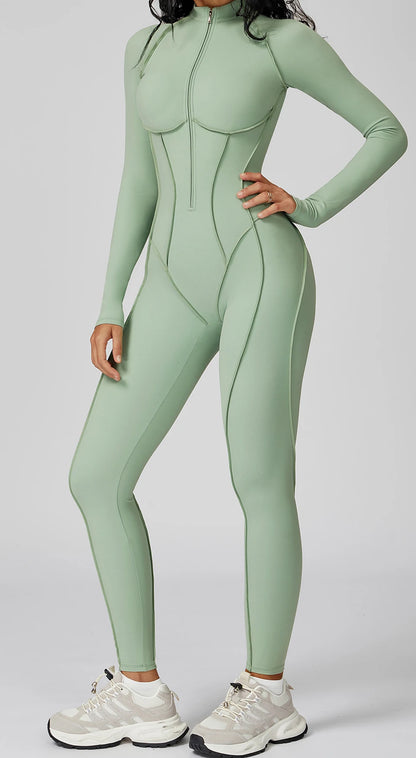 Women's Contrast Collar Half-Zip Bodysuit One-Piece High-Intensity Fitness Sports Jumpsuit Yoga Suit