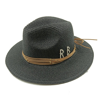 RB Rhinestone Sun Hats Women Men Summer Panama Wide Brim Straw Hats Fashion Colorful Outdoor Jazz Beach Sun Protective Cap