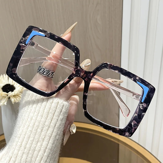 Chic Oversized Square Frame Clear Lens Glasses - Vintage-Inspired, Blue Light Blocking, Fashion Accessory for Women