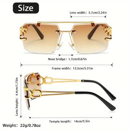 Fashion Rimless Square Double Bridge Sun Glasses Vintage Women Men Sunglasses
