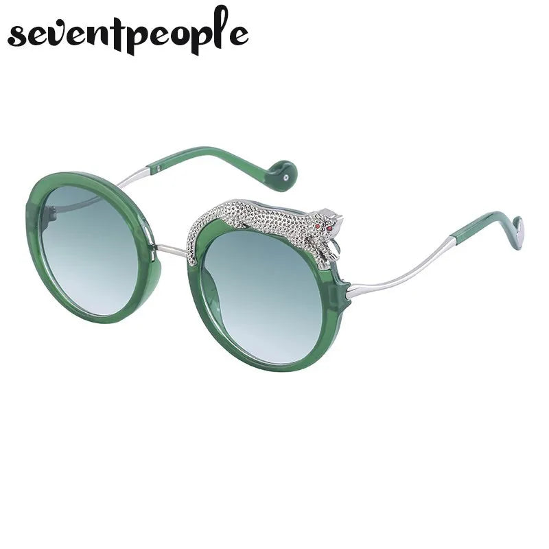 Oversized Round Sunglasses Women Big 2026 Luxury Brand Crystal Leopard-Shaped Sun Glasses for Ladies Anti Blue Light Eyeglasses