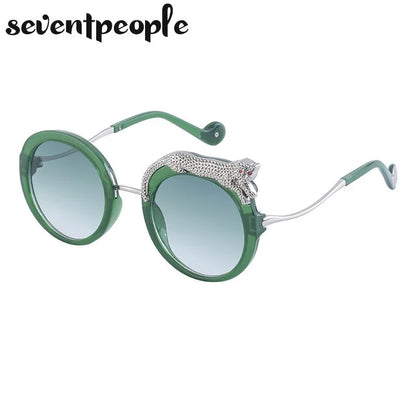 Oversized Round Sunglasses Women Big 2026 Luxury Brand Crystal Leopard-Shaped Sun Glasses for Ladies Anti Blue Light Eyeglasses