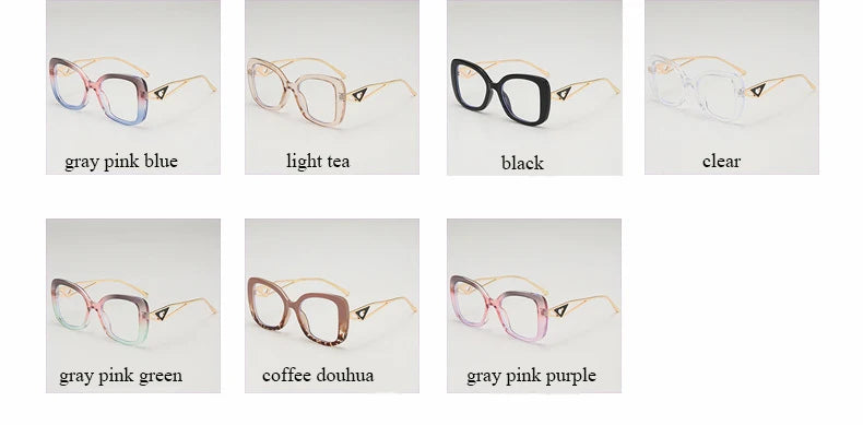 Luxury Brand Oversized Square Reading Glasses Women Triangle heart Temple Eyeglasses Blue Light Blocking Clear Computer Glasses