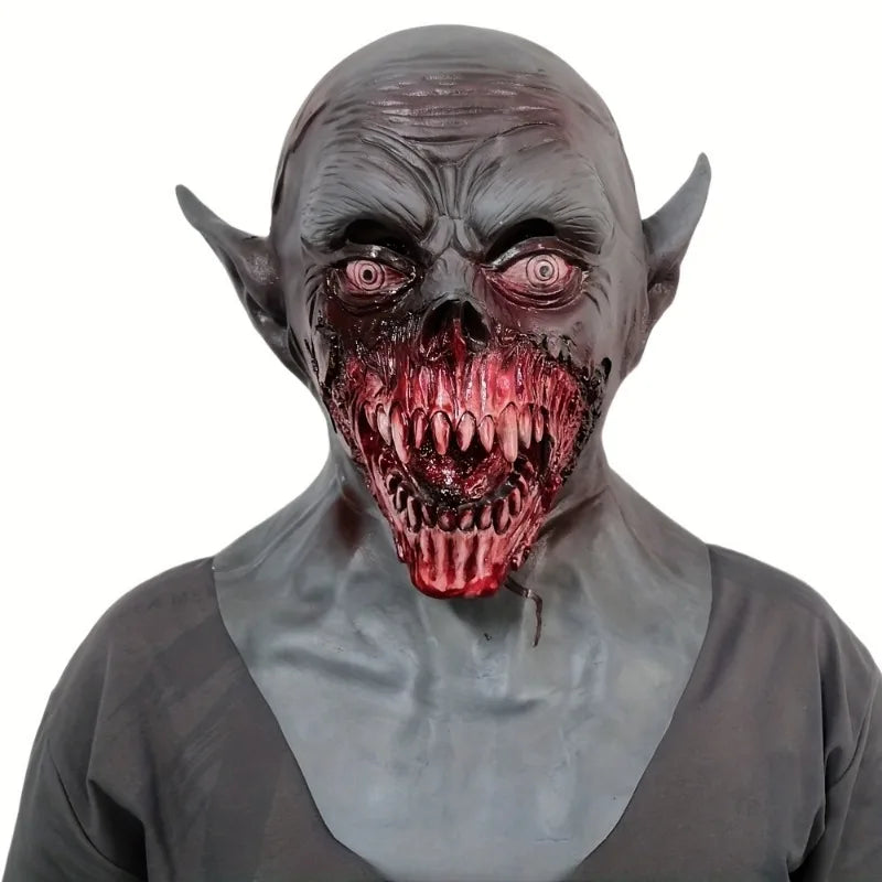 Vampire Mask Horror Bloody Hungry Natural Latex Realistic Demon Zombie Full Neck Headgear Accessories Halloween Cosplay
