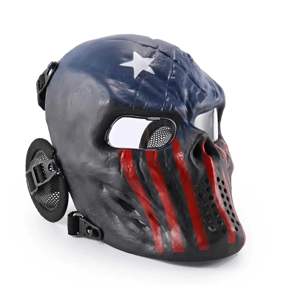 REikirc Full Face Airsoft Tactical Skull Mask with Ear Protection CS Halloween Cosplay Masks