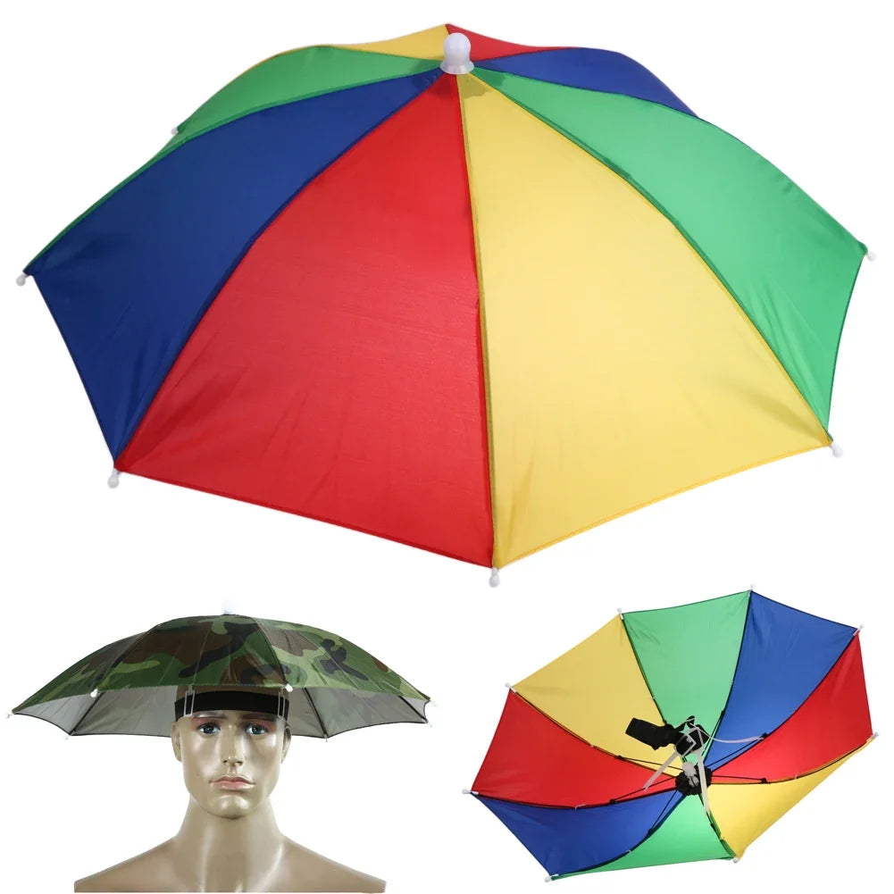 55cm Foldable Rain Umbrella Hat Army Green Outdoor Pesca Sun Shade Waterproof Camping Fishing Headwear Cap Beach Head Hats