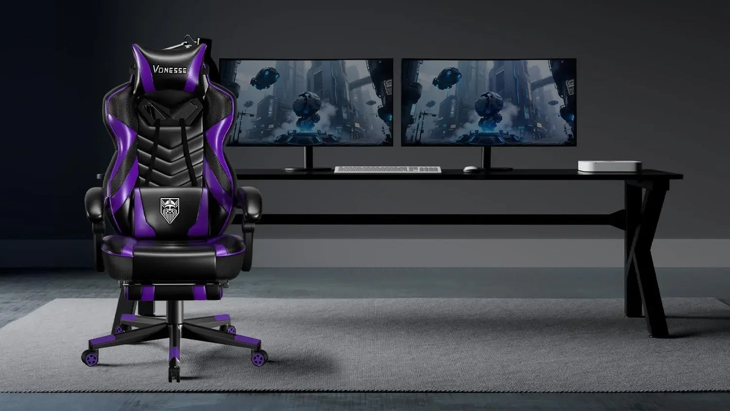 Gaming Chair, Big and Tall Gaming Chair with Footrest and Massage, Gaming Chairs for Adults with Lumbar Support