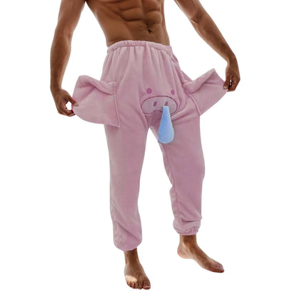 Men's Pajama Pants Flannel Funny Elephant Novelty Shorts Humorous Underwear Prank Gift For Men Animal Themed Pants Pantalone
