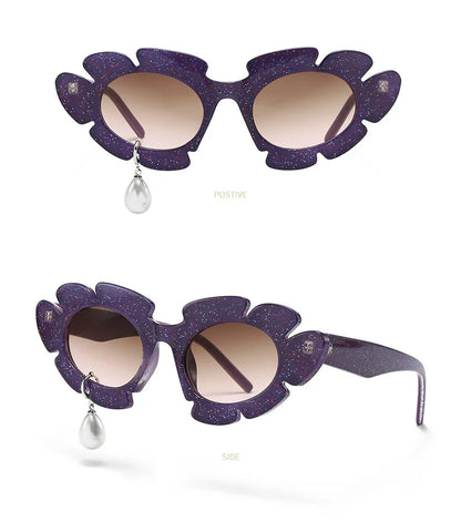Pearl Diamond  DIY Tear Sunglasses for Women Small Frame Cat Eye Fashion Forward Mermaid Tear Aviator Eyewear