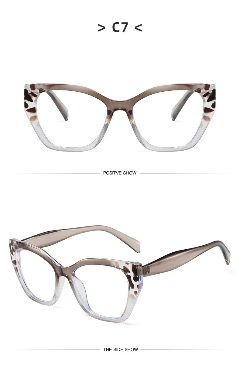 Luxury Brand Designer Women Fashion Cat Eye Anti Blue Light Glasses Double Color Large Frame Lady's Prescription Eyewear Frames