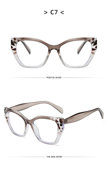 Luxury Brand Designer Women Fashion Cat Eye Anti Blue Light Glasses Double Color Large Frame Lady's Prescription Eyewear Frames