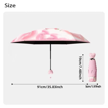Mini Foldable Fruit Pattern Umbrella UV Resistant Heart-Shaped Handle Sunshade Rain Umbrella for Women
