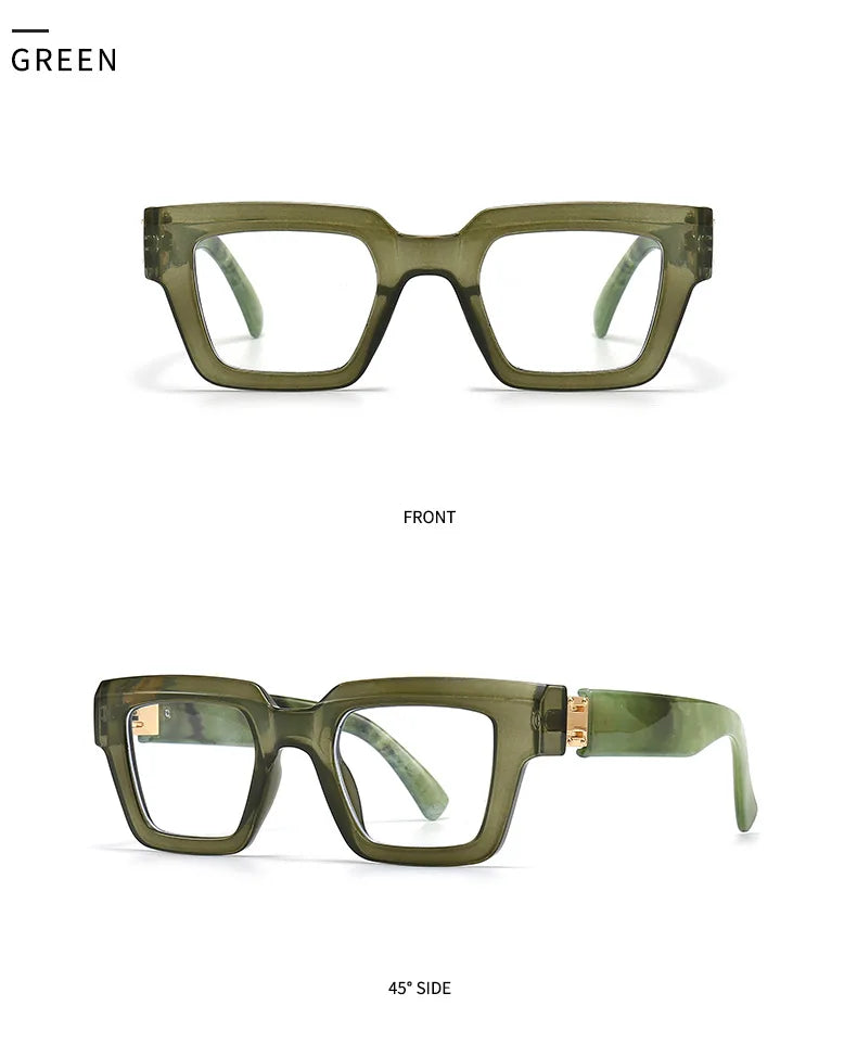 New Green Oversized Square Reading Glasses Men Women Personality Optical Eyeglasses Anti Blue Light Computer Presbyopic Glasses