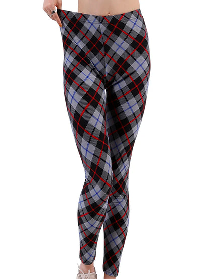 CUHAKCI Fashion Plaid Printing Leggings Women Sexy Fitness Leggins Grid Floral Stripe Trousers High Waist Pencil Pants