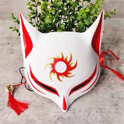 Fashion Anime Fox Mask Hand-painted Mask With Tassels Bell Halloween Masquerade Party Festival Cosplay Photo Prop Cute Gift