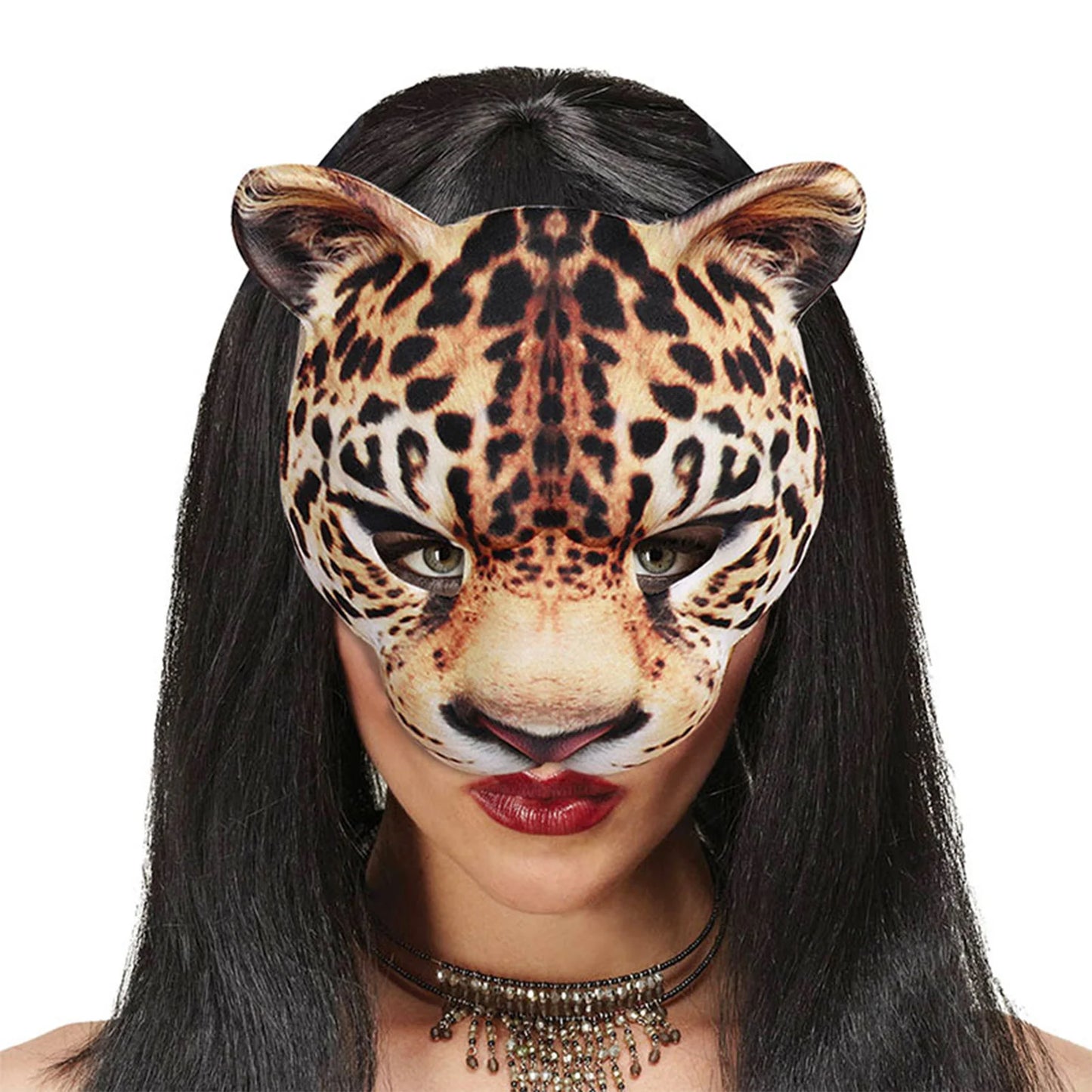 Halloween Half Face Cheetah Mask EVA Animal Costume Party Accessory for Carnival Cosplay Scarf Animal Cat Half Masks