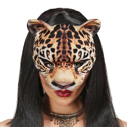 Halloween Half Face Cheetah Mask EVA Animal Costume Party Accessory for Carnival Cosplay Scarf Animal Cat Half Masks