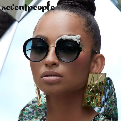 Oversized Round Sunglasses Women Big 2026 Luxury Brand Crystal Leopard-Shaped Sun Glasses for Ladies Anti Blue Light Eyeglasses