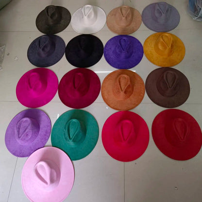Women's suede 10cm wide Brim Fedora hat Men's autumn and winter felt jazz hat Classic suede Fedora Sombrero