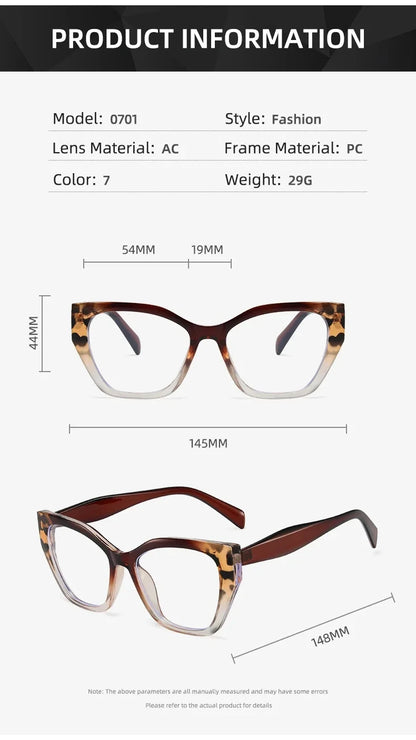 Luxury Brand Designer Women Fashion Cat Eye Anti Blue Light Glasses Double Color Large Frame Lady's Prescription Eyewear Frames