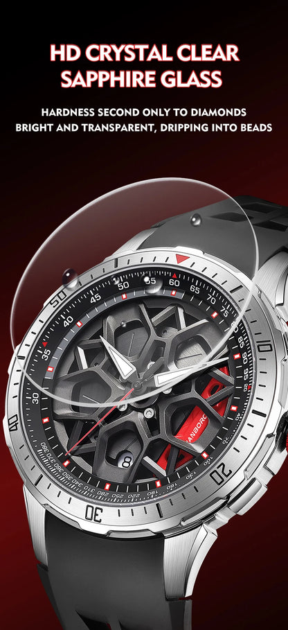 HANBORO supercar series men's fully automatic mechanical watch with wheels running and dial personalized watch