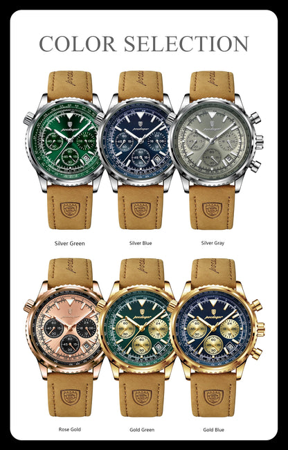 POEDAGAR Original Men's Clock Chronograph Date Waterproof Luminous Luxury Male Wristwatch Fashion Leather Quartz Watches For Man