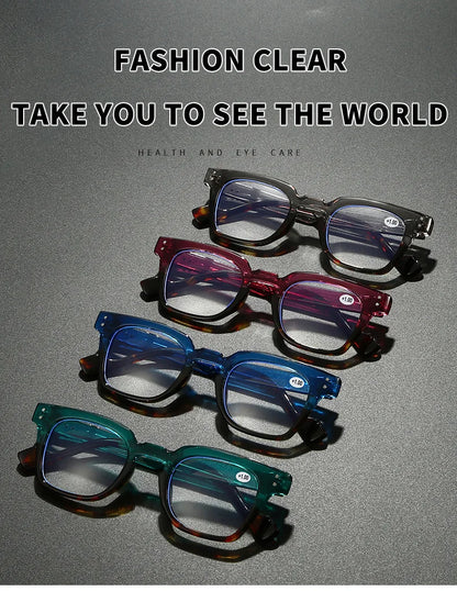Stylish Square Frame Hyperopia Eyewear Men Anti Blue Light Reading Glasses Color Blocked Presbyopia Eyeglasses for Women
