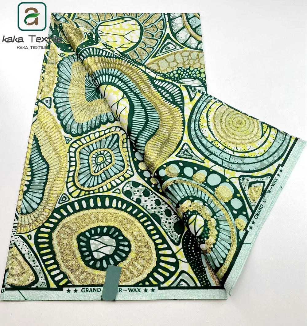 Soft Golden Glitter Grand Wax Fabric Cotton Ankara Golden Wax Flash Gold Print Batik Super Quality African Wax Fabric 6yards