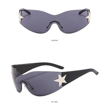 New Y2K Rimless Punk Sunglasses Goggle Women Men Luxury Brand Wrap Around Sun Glasses Five Star Eyewear Sports One Piece Shades